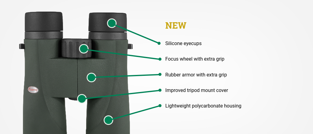 Kowa SV III verrekijker met siliconen oogschelpen, scherpstelwiel met extra grip en lichtgewicht polycarbonaat behuizing Kowa SV III verrekijker met siliconen oogschelpen, scherpstelwiel met extra grip en lichtgewicht polycarbonaat behuizing
